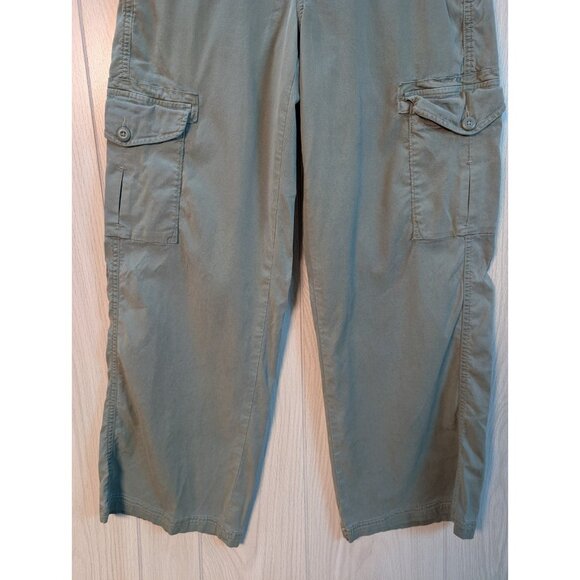 American Eagle Olive Green Cargo Pants Mid-Rise Baggy Wide Leg Stretch Casual 4 - Picture 3 of 11